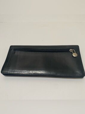 MONSAC Original Black Leather Long Trifold Checkbook Wallet ID Window Snap